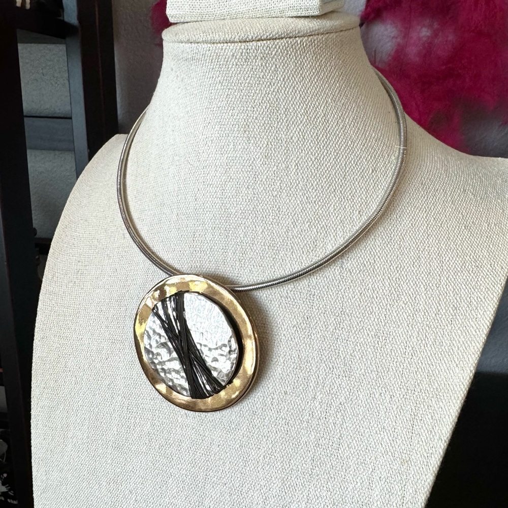 Chico's Elegant Silver and Gold Necklace Set with Matching Earrings - Picture 6 of 7